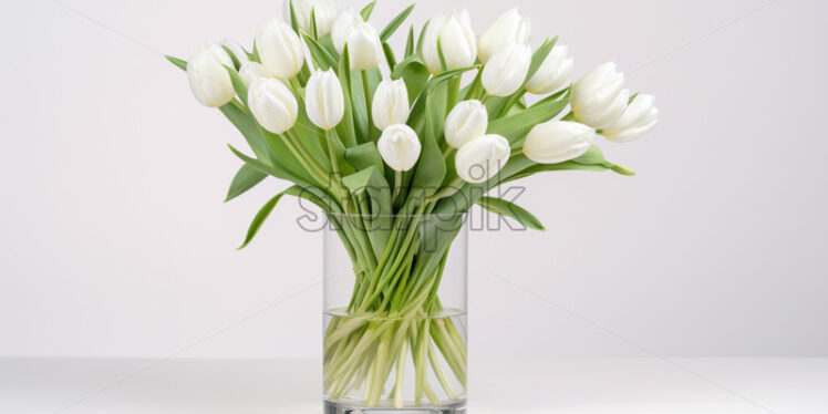 Bouquet of white tulips in glass vase - Starpik Stock