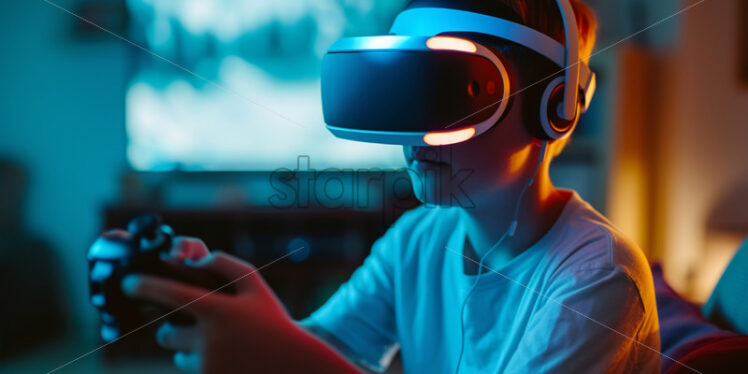 Boy in VR glasses playing game - Starpik Stock