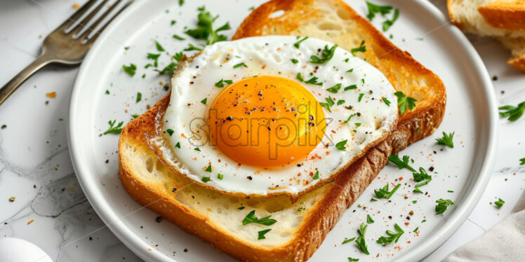 Bread with fried egg on a plate - Starpik Stock