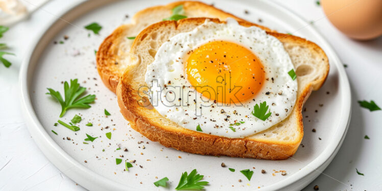 Bread with fried egg on a plate - Starpik Stock