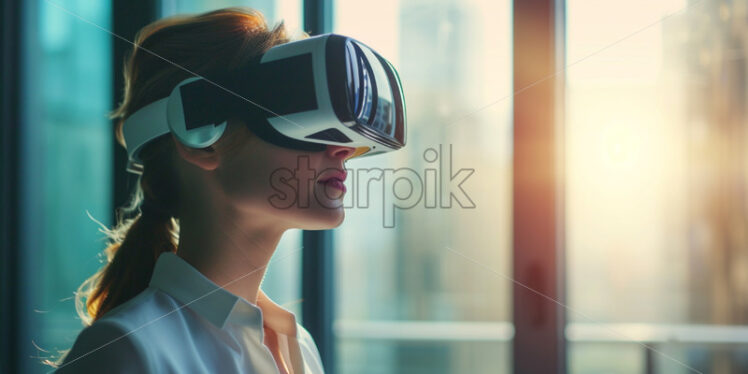 Business lady in a VR conference, office concept - Starpik Stock