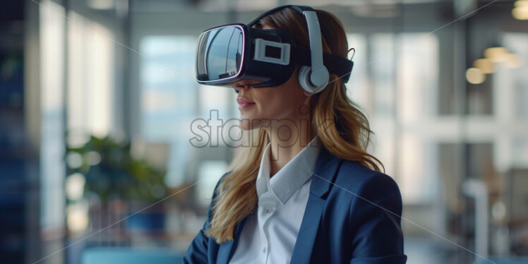 Business lady in a VR conference, office concept - Starpik Stock