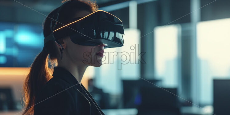 Business lady in a VR conference, office concept - Starpik Stock