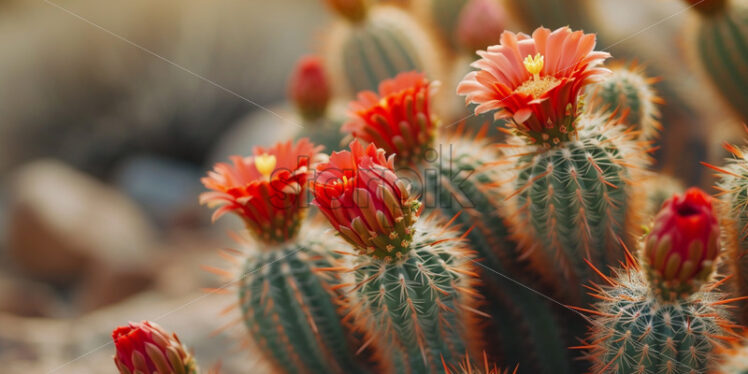 Cacti with red desert flowers - Starpik Stock