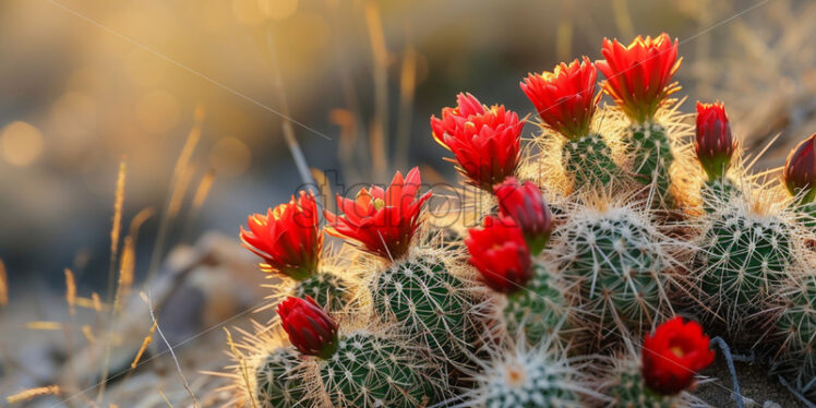 Cacti with red desert flowers - Starpik Stock