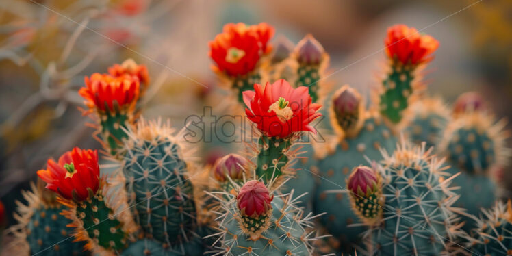 Cacti with red desert flowers - Starpik Stock