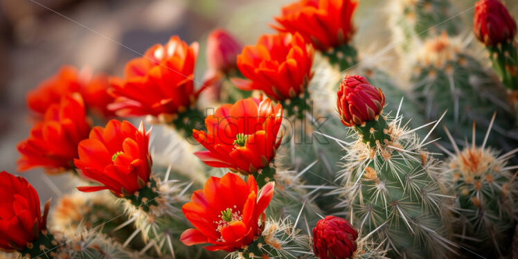 Cacti with red desert flowers - Starpik Stock