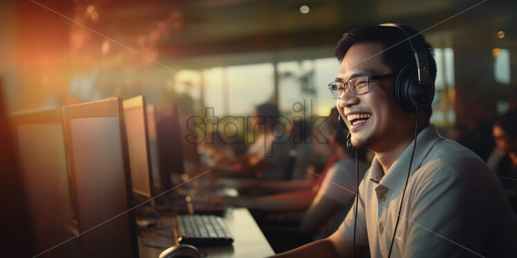 Call center agent doing his job wearing glasses - Starpik Stock