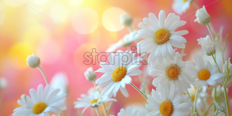 Camomile frame border on pastel background - Starpik Stock