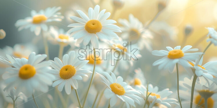 Camomile frame border on pastel background - Starpik Stock