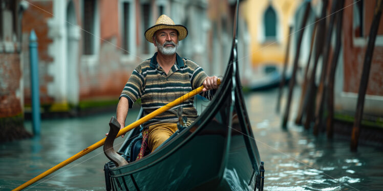 Candid shot of a friendly Gondolier in iconic Venice - Starpik Stock