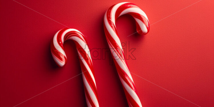 Candy canes on a isolate red background - Starpik Stock