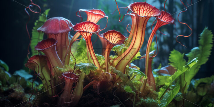 Carnivorous pitcher plants luring insects into their colorful, deadly traps - Starpik Stock