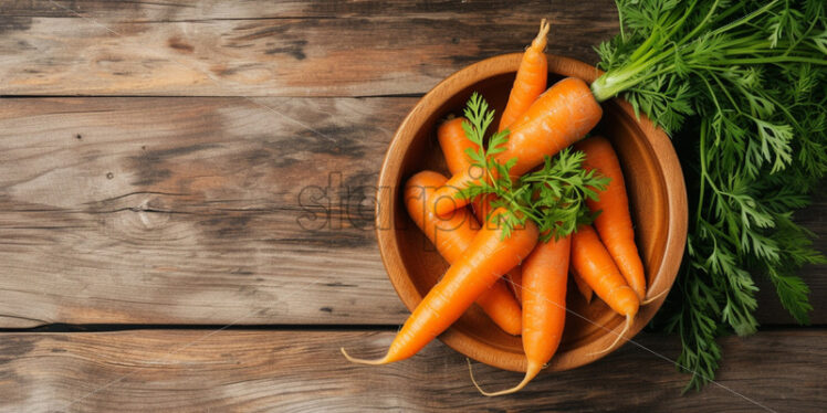 Carrot in a wooden bowl on a table - Starpik Stock