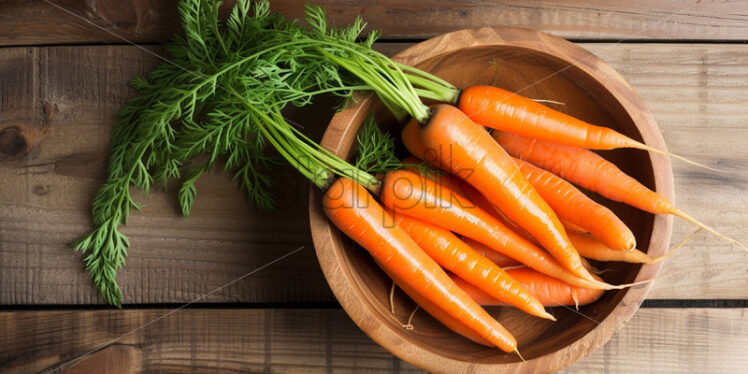 Carrot in a wooden bowl on a table - Starpik Stock