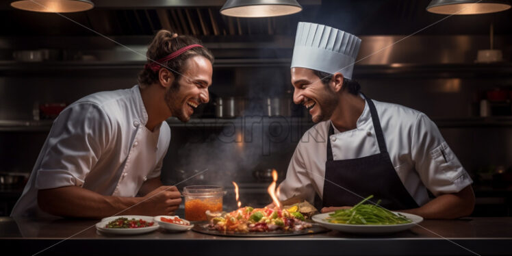 Chef and sous chef collaborate to prepare a special meal - Starpik Stock