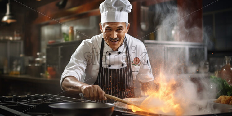 Chef in a kitchen, preparing delicious dishes - Starpik Stock