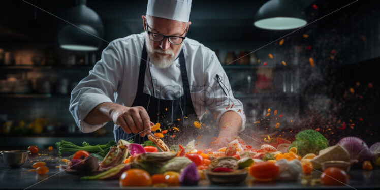 Chef in a kitchen, preparing delicious dishes - Starpik Stock