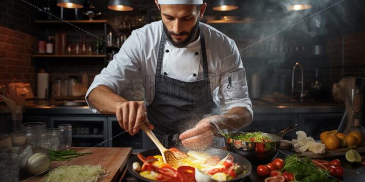 Chef in a kitchen, preparing delicious dishes - Starpik Stock