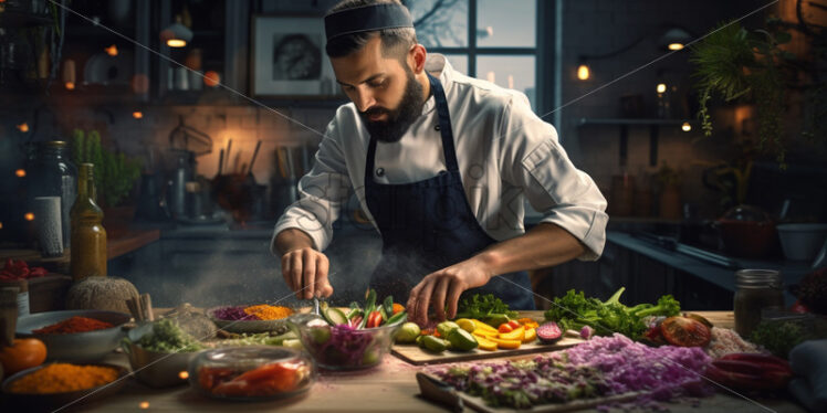 Chef in a kitchen, preparing delicious dishes - Starpik Stock