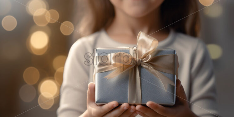 Child presenting gift for mom. Child's love for mom. - Starpik Stock