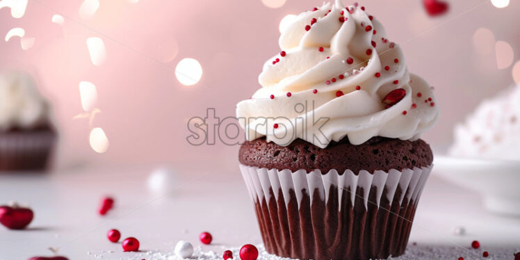 Chocolate cupcake with white cream on white background - Starpik Stock