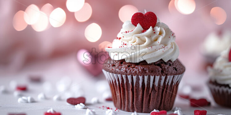 Chocolate cupcake with white cream on white background - Starpik Stock