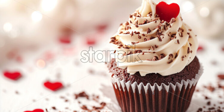 Chocolate cupcake with white cream on white background - Starpik Stock