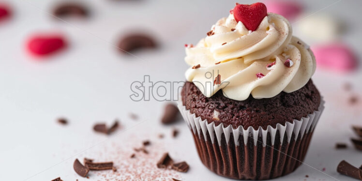 Chocolate cupcake with white cream on white background - Starpik Stock