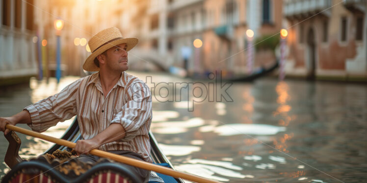  Close-up of a charming male Gondolier in Venice - Starpik Stock