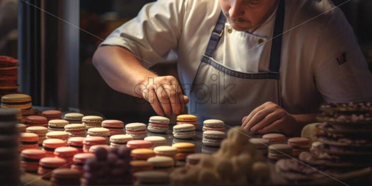 Close up pastry chef making macarons - Starpik Stock