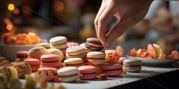 Close up pastry chef making macarons - Starpik Stock