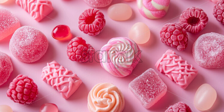 Close-up photo of a variety pink candies - Starpik Stock