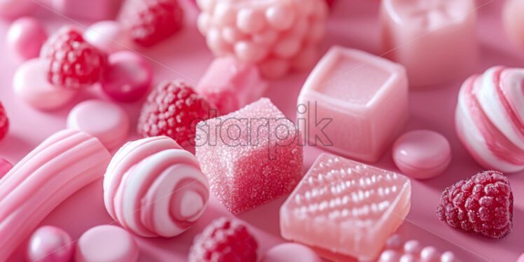 Close-up photo of a variety pink candies - Starpik Stock