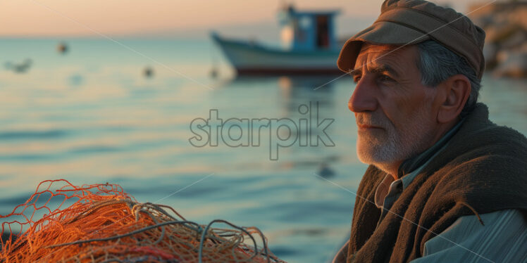 Close-up portrait of greek fisherman - Starpik Stock