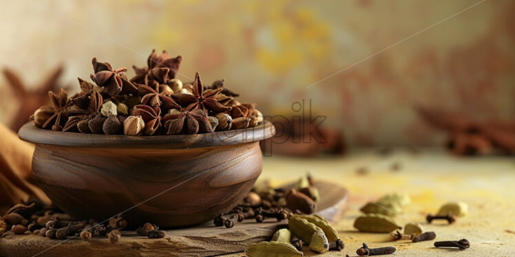 Cloves and cardamom pods arranged in a rustic setting - Starpik Stock