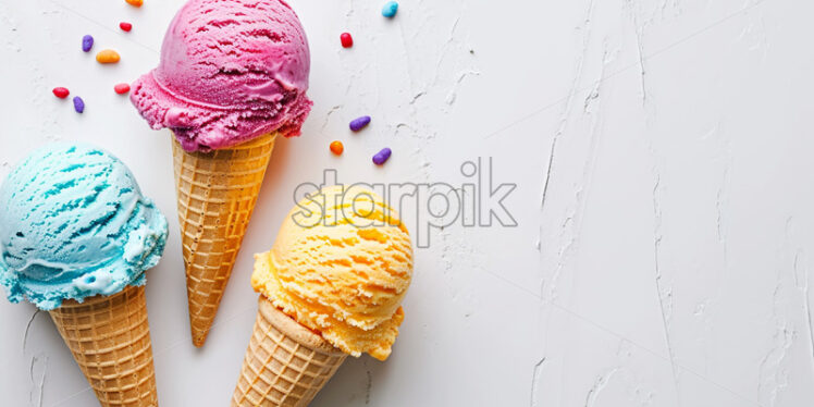 Colored ice cream on a white background - Starpik Stock