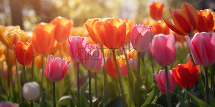 Colorful tulips on blurred spring sunny - Starpik Stock