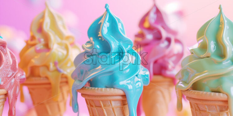 Colourful ice cream cones close up product placement - Starpik Stock