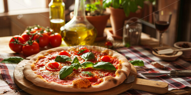 Communal Italian pizza on rustic display - Starpik Stock