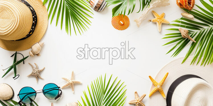Composition with travel accessories on white background - Starpik Stock