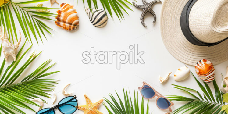 Composition with travel accessories on white background - Starpik Stock
