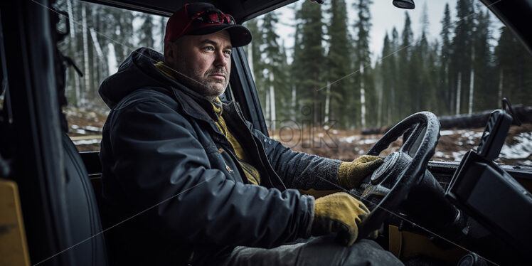 Construction worker driving excavator - Starpik Stock