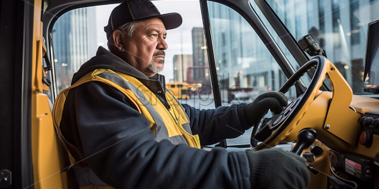 Construction worker driving heavy equipment - Starpik Stock