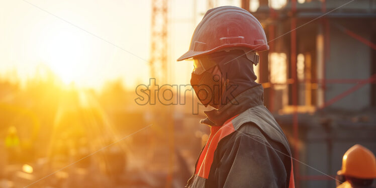 Construction worker in PPE on building site, street view. - Starpik Stock