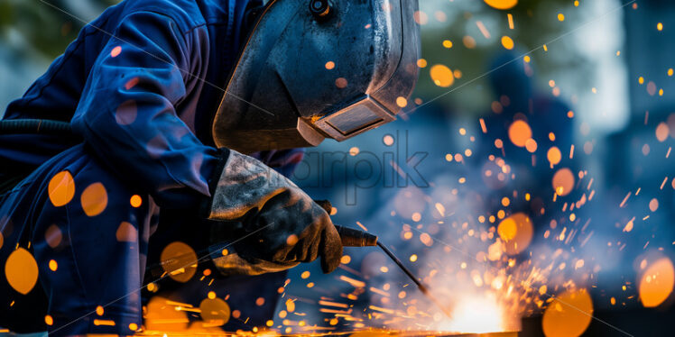  Construction worker welding outdoors - Starpik Stock