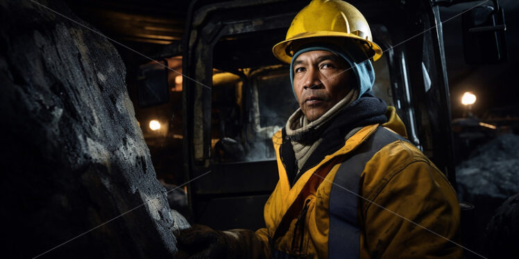 Construction worker working in front of excavator - Starpik Stock