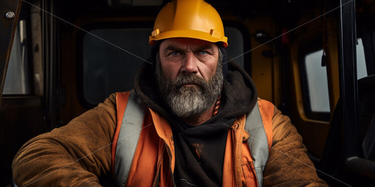 Contruction worker sitting on the excavator - Starpik Stock