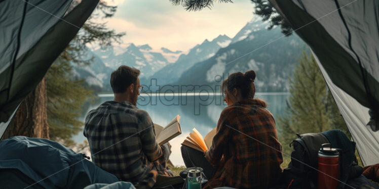 Couple camping and enjoying nature together - Starpik Stock