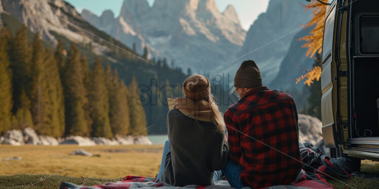 Couple camping and enjoying nature together - Starpik Stock